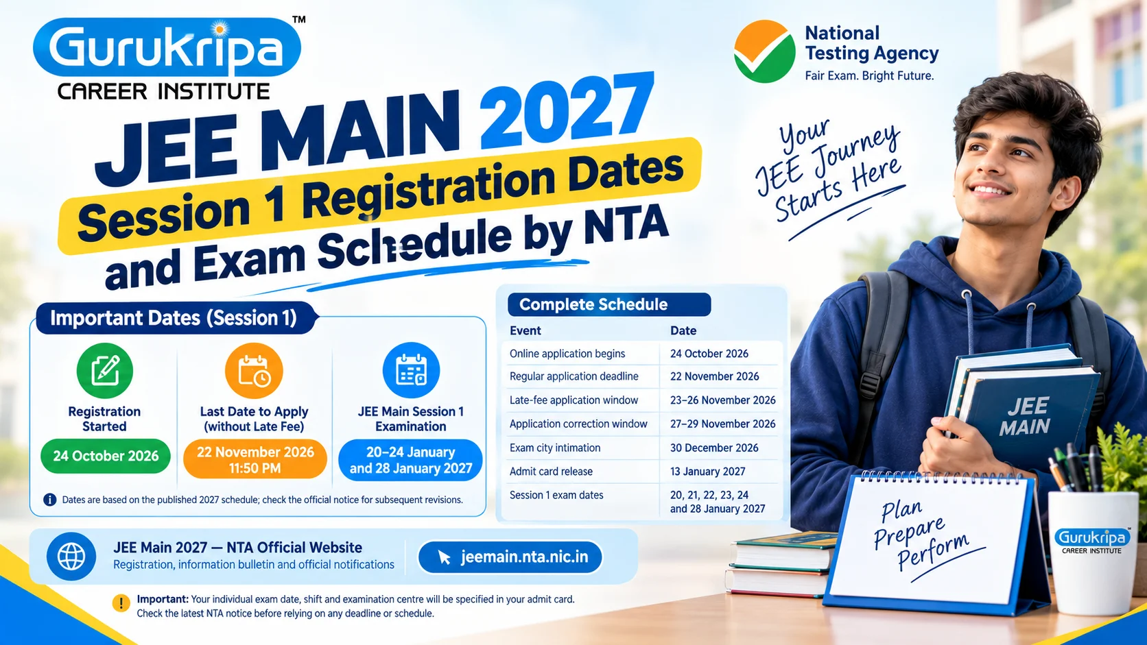 JEE Main 2027 Registration: Last Date, Exam Dates, Fees and How to Apply